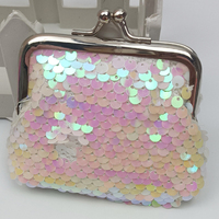 Dompet Koin Mini Berglitter Sequin Warna-warni Dua Sisi dengan Klip 3 Inci, Harga Murah, Model Unisex Terbaru