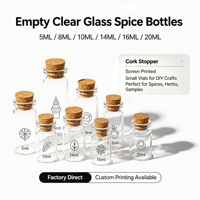 Bouteilles en verre transparentes vides de 5ML, 8ML, 10ML, 14ML, 16ML, 20ML avec bouchon en liège, petites bouteilles à épices, pots, flacons pour loisirs créatifs, sérigraphiés