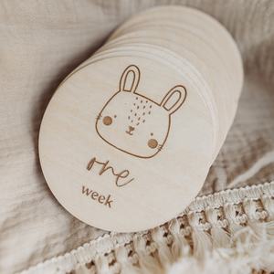 14 pièces bricolage découpé au Laser contreplaqué planche Art populaire Style peuplier <span class=keywords><strong>bois</strong></span> bébé jalon Plaque pour Photos gravure tenture murale décoration - Product Image 3