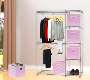 Boîtes de rangement pliables en tissu de 11 pouces avec poignées, cubes de rangement roses légers et durables pour placard - Product Image 5
