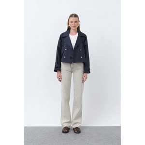 Trench-coat court pour femme, bleu marine, utilitaire, manches longues, tissé, automne, confortable - Product Image 3