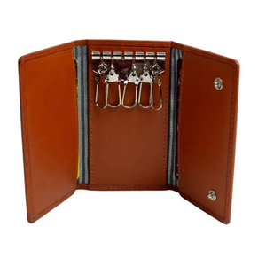 Porte-clés en cuir véritable fait main, porte-clés compact, étui organisateur de clés avec crochets métalliques, poche zippée pour clés de voiture et cartes - Product Image 3