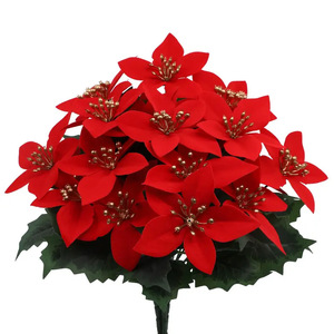 Ramo de Poinsettias Artificiales Rojo, Dorado y Plateado, Decoración Navideña para Interiores, Tallo Individual - Product Image 5