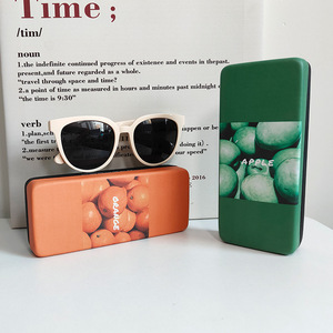 Étui à lunettes imprimé fruits, rectangulaire, en métal, grande capacité, boîte de rangement portable pour lunettes de soleil, orange, jaune, vert pomme, rouge cerise - Product Image 4