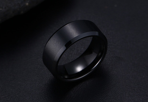 Fashion <strong>Black</strong> <strong>Titanium</strong> <strong>Rings</strong> for Men of Matte Finish Beveled 8mm Wedding Band - Product Image 6