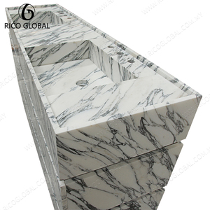 Marble Bathroom <b>Vanity</b> Solid Wood Plywood <b>Vanity</b> Set <b>LED</b> Mirror Cabinet for Apartment Guest Bath - Product Image 2