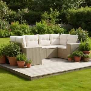 Set Divano da Giardino Modulare in Rattan PE Beige con Cuscini in Schiuma ad Alta Densità, Arredamento da Esterno dal Design Contemporaneo - Product Image 2