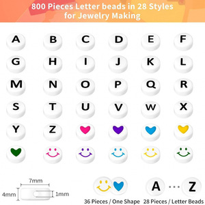Cuentas de letras acrílicas redondas de 4x7 mm para hacer pulseras, juego de accesorios de joyería DIY - Product Image 3