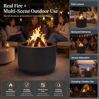 Brasero cylindrique en fer haut avec motif de ventilation en losange et support à bûches, brasero extérieur en fer pour brûler du bois