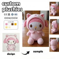 Peluches personnalisées : Poupée en peluche douce avec capuche oreilles de chat, personnages sur mesure, articles promotionnels pour marques de beauté, faible MOQ