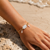 Bracelets ajustables pour femmes en acier inoxydable plaqué PVD 18 carats, hypoallergéniques, avec perles d'eau douce baroques ovales et carrées, chaîne gourmette de luxe