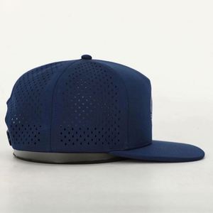 Custom 5 Panel Embroidery Logo <b>Navy</b> <b>Blue</b> Unisex Hip Hop Adjustable Snapbacks <b>Hat</b> Waterproof Laser Cut Hole Perforated Flat Cap - Product Image 4