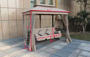 Chaise à bascule double de luxe pour l'extérieur, en métal, avec auvent de jardin, lit à bascule, kaki, pare-soleil pour <span class=keywords><strong>patio</strong></span>, hôtel, parc, villa - Extérieur - Product Image 5