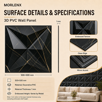 Panneau mural 3D en PVC aspect marbre noir MORLENX, revêtement mural décoratif facetté pour suite d'hôtel, intérieur de luxe