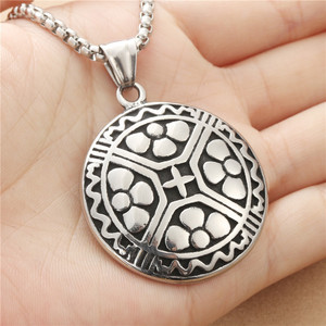 Men's Stainless Steel Round <b>Cross</b> Pendant Necklace Geometric Petal Design Fashion Jewelry 19079 - Product Image 3
