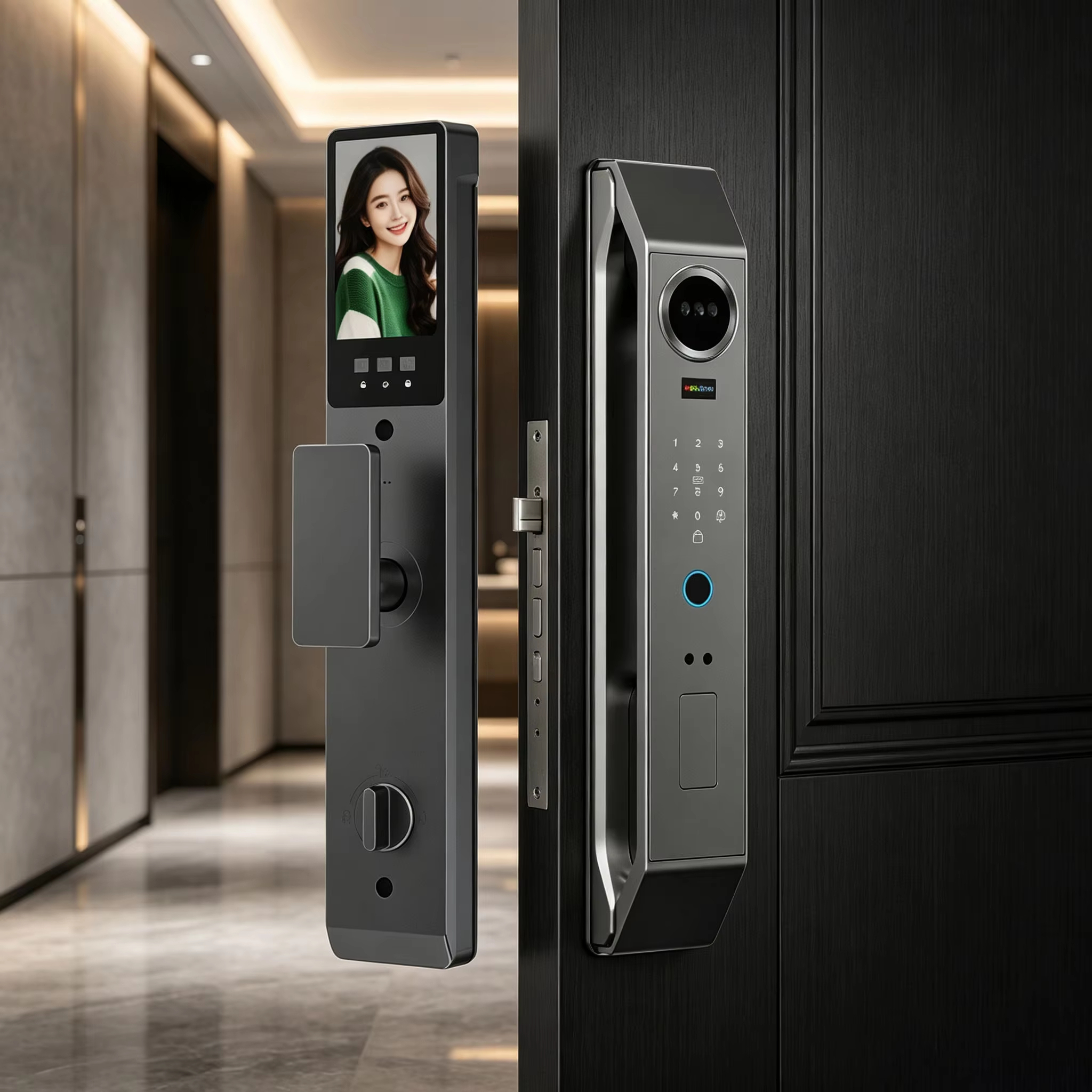 Tuya WiFi Automatic Smart Door Lock 3D Face Recognition Fingerprint Access Video Intercom Waterproof Front Panel Electronic Lock · image 5
