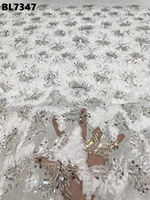 Tissu de Mariée de Luxe en Dentelle Perlée avec Paillettes et Broderies, Doublure Non Tissée de Poids Moyen pour Mariage et Textile de Maison