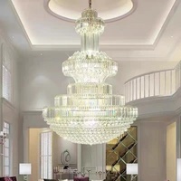 Hauteur réglable maison Villa lustre en cristal grand salon rotatif Double couche creux escalier maison Villa cristal