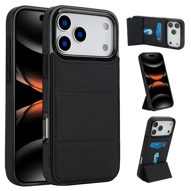 Magnetic Flip Stand Mobile Phone Cover Leather Card Slot Function Phone Case for iPhone 17 16 15 14 Pro Standing Funda