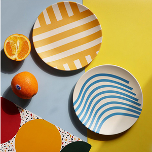 Assiettes en Fibre de Bambou <span class=keywords><strong>Écologique</strong></span>s Personnalisées 8/10 Pouces, Assiettes à Dîner Réutilisables Abstraites pour Cuisine, Pique-Nique, Camping - Product Image 3