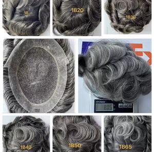 Postiche naturel pour <span class=keywords><strong>homme</strong></span>, cheveux humains, couleur mixte, couleur grise, 100% cheveux vierges européens, système de remplacement de cheveux, peau fine, toupet pour <span class=keywords><strong>homme</strong></span> - Product Image 5
