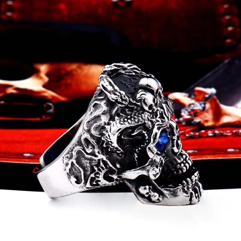 Hiphop Trang Sức Thép Không Gỉ Men Skull Nhẫn, Gothic Skull Ring Eyes Mens Nhẫn Đồ Trang Sức Cổ Điển