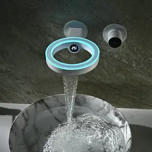 Hot Sales New Trend White Color Wall Mounted Lavatory Sink Smart Faucet Mixer Tap With Digital Temperature Display