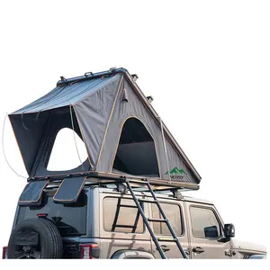 HOTO Camping Accessories Aluminum 4 Person Triangle Car Hardshell Rooftop Tent Clamshell Black Gray Hard Shell Roof Top RTT Tent