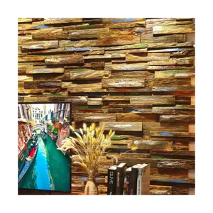 酒店酒吧背景墙地中海风化木装饰材料实木马赛克