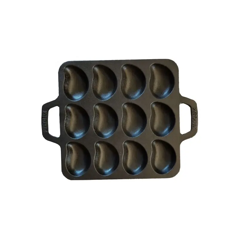 Heavy duty square pre-seasoned cast iron oyster tray for home cooking or outdoor camping