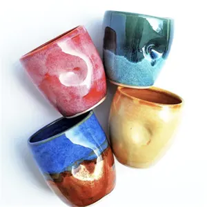 Tazas de cerámica coloridas de estilo japonés vintage, tazas de té hechas a mano, venta al por mayor