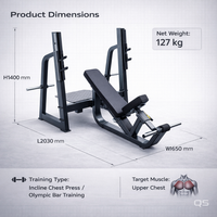 Banc de musculation incliné QS Olimpic, équipement de salle de sport commercial, support d'entraînement pour la partie supérieure du torse, pour barre olympique de 2,2 m