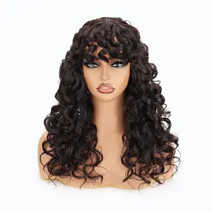Red Brown Curly Wig with Bangs Glueless Natural Long Wavy Blonde Synthetic Hair Afro Curly Cosplay Wigs for Black Women