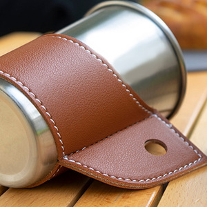 Có thể gập lại Handmade da cà phê <span class=keywords><strong>cup</strong></span> tay áo xách tay tái sử dụng PU da trà ly tay áo chủ - Product Image 5