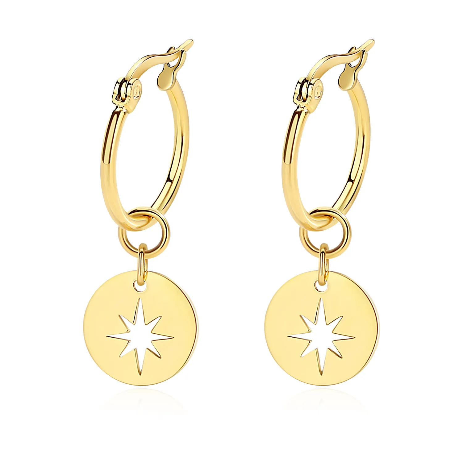 2022 popular high quality fashion stainless steel compass star drop earring jewelry for girls