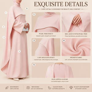 Nuovo Abito Abaya Elegante e Romantico <span class=keywords><strong>con</strong></span> Perle e Mantella per l'Eid Ramadan, <span class=keywords><strong>Maniche</strong></span> <span class=keywords><strong>Lunghe</strong></span>, Autunno-Inverno, per Occasioni Speciali - Product Image 4