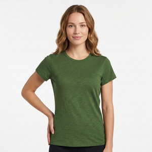 Women's Green Crew Neck Short Sleeve T-Shirt Solid Color Casual Regular Fit 100% Cotton Jersey Breathable Style made Bangladesh - Product Image 1