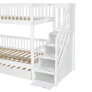 Двухъярусная кровать-трансформер (односпальная над двуспальной) с местом для хранения и лестницей, деревянный каркас для детей, подростков и взрослых, оптовая продажа детских кроваток - Product Image 4