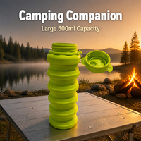 Bouteille d'eau pliable en silicone durable pour la survie, les aventures en plein air, gourde de sport pliable, anti-fuite, tasse de voyage portable