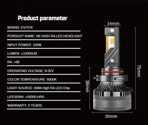 Bombillas LED para Faros Delanteros EVITEK N5 H7 H11 H1 H3 9006 9005 H4 H13, Súper Brillantes, 110W 10000LM 12V, Chips LED 6068 CSP, para Todos los Autos, CE, Rosh - Product Image 6