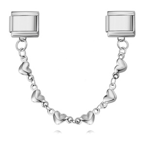 New Electroplated Stainless Steel Heart Pendant Italian Link Bracelet Double Clasps DIY Stretchable Assembled Watch Strap Chain - Product Image 5