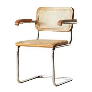 Mid Century Accent Vintage Comfortable Restaurant Hotel Metal Frame Cane <b>Rattan</b> <b>Dining</b> <b>Chair</b> - Product Image 1