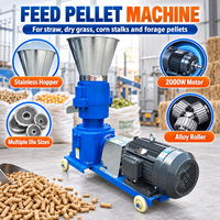 Machine à granulés d'aliments électriques 2000W avec moteur en cuivre et trémie en acier inoxydable pour paille, herbe sèche, tiges de maïs et fourrage