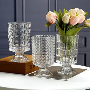 Vaso de vidro em relevo transparente para sala de estar, arranjo de flores transparente para loja doméstica, decorativo