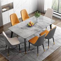 Table à manger moderne et simple de luxe léger avec plateau en roche, pour appartement et maison, avec chaises