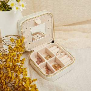 Boîte de rangement pour bijoux en cuir PU de luxe avec fermeture éclair personnalisée, boîte de voyage en velours italien pour collier, boucles d'oreilles, bagues - Product Image 6