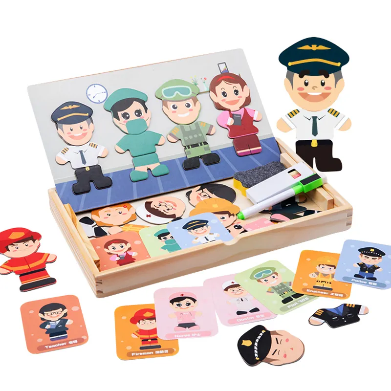 Wooden Magnetic Character Career Cognitive Puzzle Toy Magnetic Wooden Toy Montessori