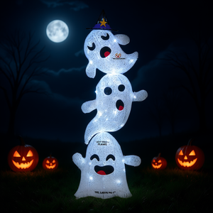 Decorazione di Halloween a forma di fantasmi impilati, 1,2 m, illuminata a LED, per esterni, decorazione per feste di Halloween - Product Image 2