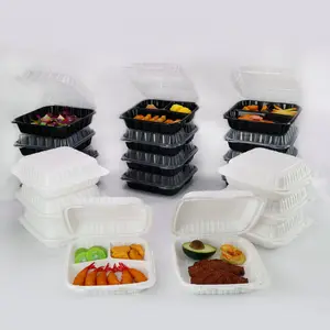 Untuk pergi wadah makanan plastik untuk restoran kemasan makanan microwave berengsel tutup clamshell berisi mineral kotak biodegradable