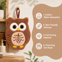 Serviette de toilette en peluche hibou marron en gros, serviette de toilette en peluche hibou marron personnalisée, serviette de toilette en peluche hibou marron douce et personnalisée